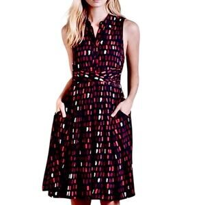 Anthropologie 11 1 Tylho Brynn Pleated Sleeveless Geo Dress Retro 50's Look
